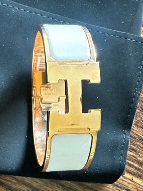 Hermès Gold and White Enamel H Clic Bracelet
